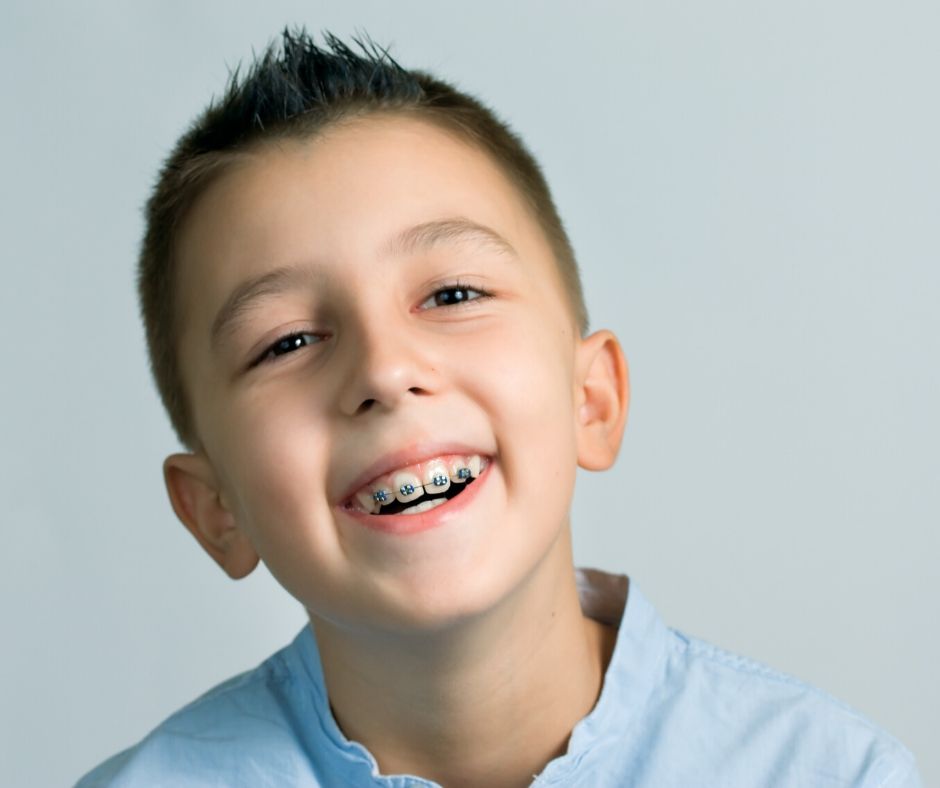 A boy with metal braces